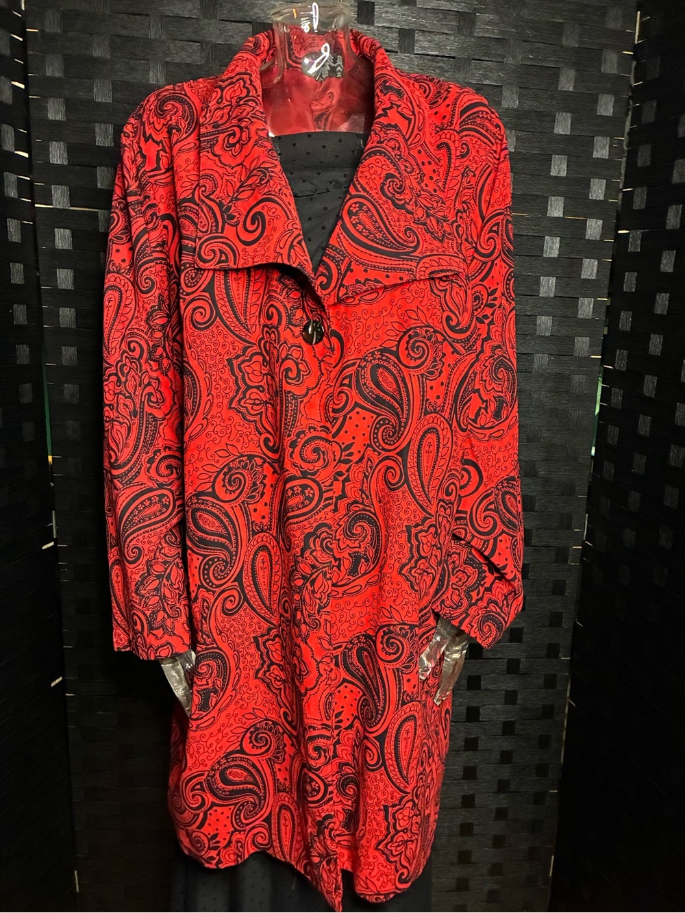 Maggie Barnes Red and Black Paisley Button-Front Jacket